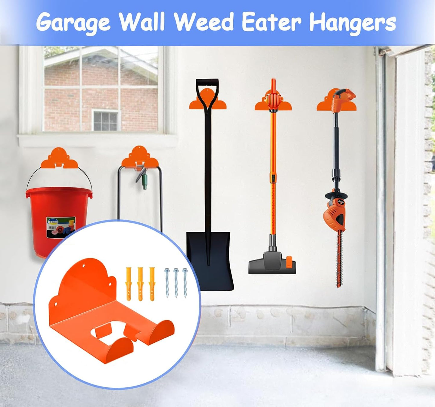 Garage Organizer Trimming Rack Kit, Weed Eater Hanger - Garage Wall Bracket, Suitable for Hanging Storage Tools in Sheds and Gardens (Orange,2 Pack)