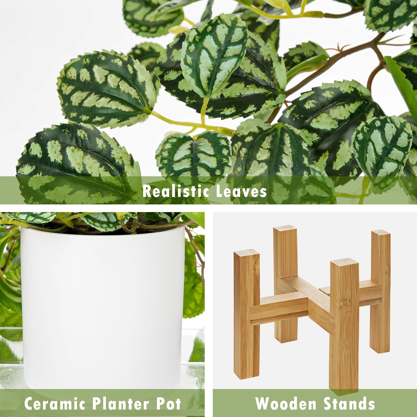Fake Hanging Plants in Ceramic Pot with Wooden Stands,Artificial Ivy Leaves Plant Faux Greenery Vine Plants for Home Bedroom Office Table Shef Desk Indoor Outdoor Decor Green