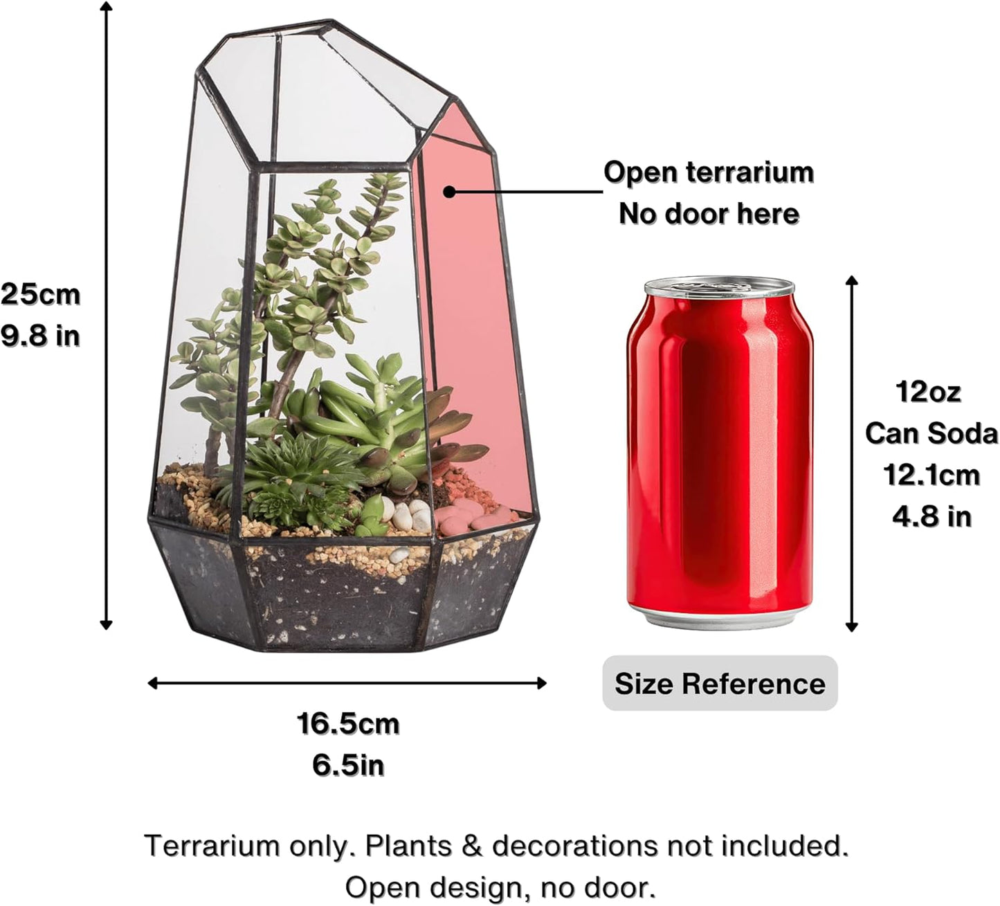 NCYP No Door Geometric Glass Terrarium Planter for Small Succulent, Small Cacti, Black Irregular Opened Terrarium Pot, Indoor Home Garden Office Tabletop Decor, 6.5" x 5.7" x 9.8" (No Plants)