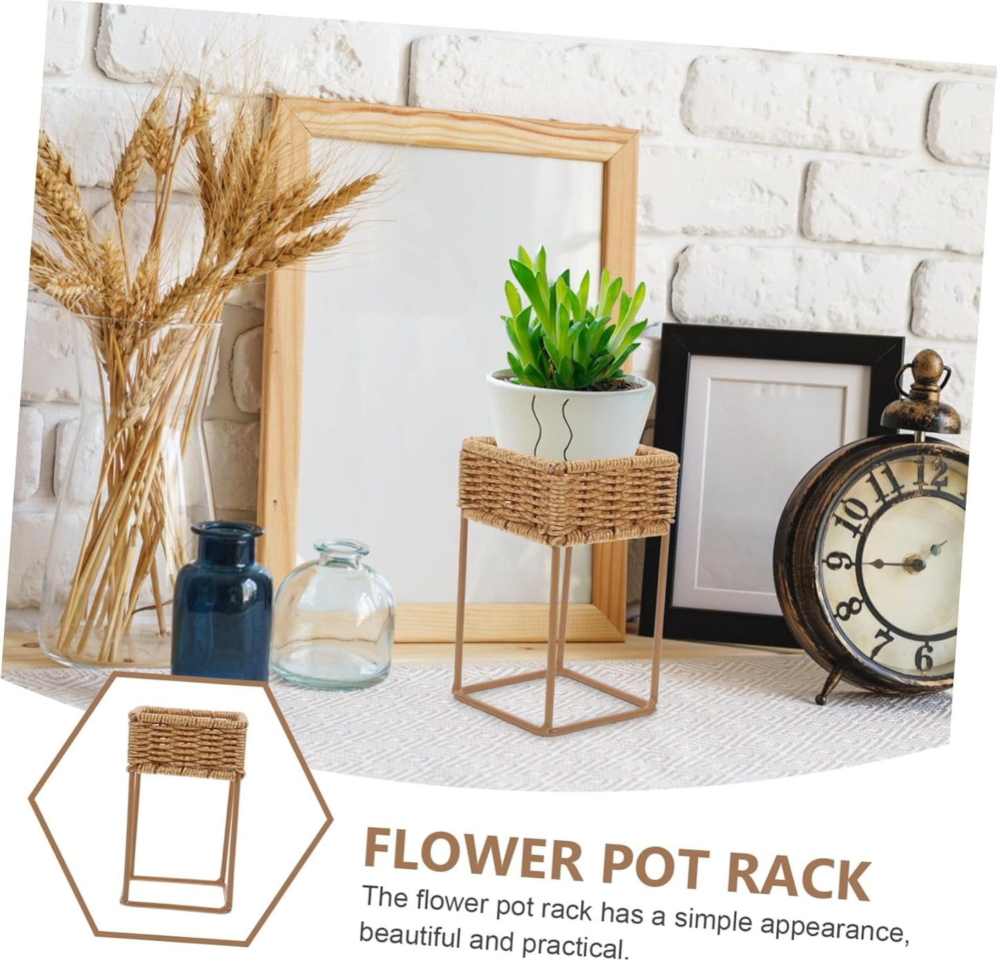 Wicker Plant Stand for Indoor and Outdoor Use Imitation Bamboo Flower Pot Display Rack Decorative Storage Shelf for Greenery 1-Tier Design