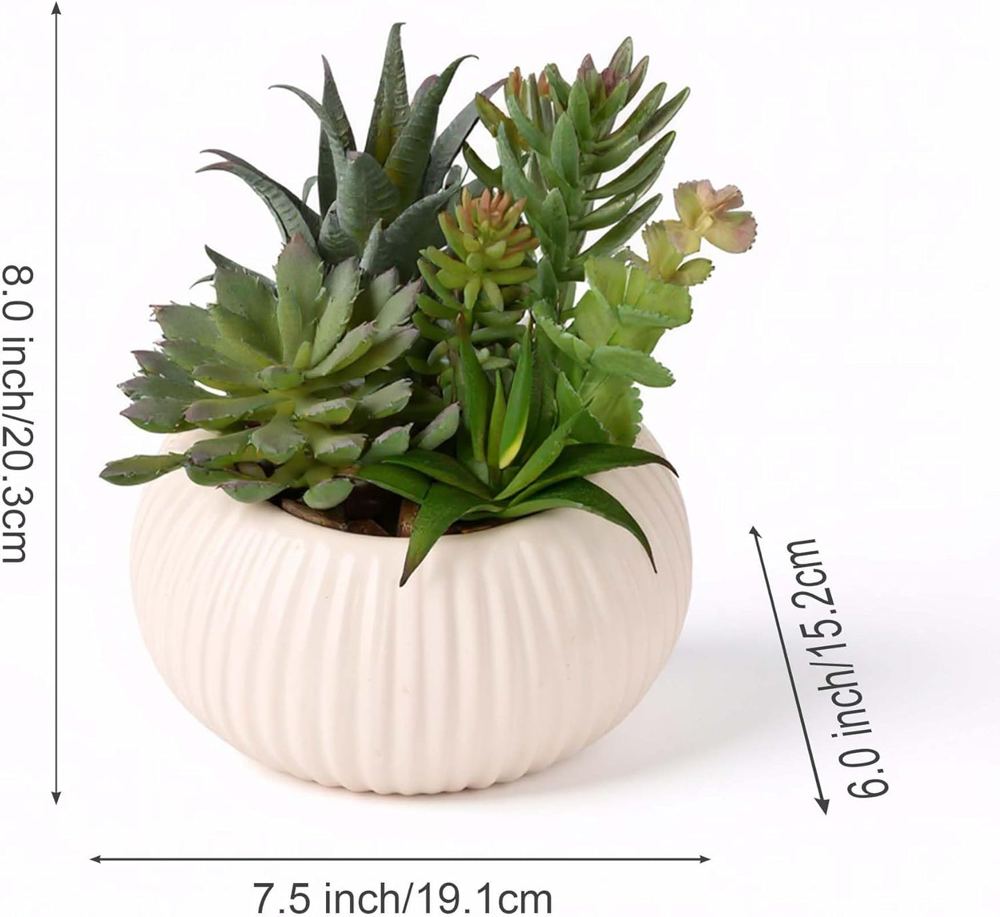 8 Inch Fake Plants Artificial Succulent Plants，White Ceramic Flower Pot，Assorted Faux Mini Succulents in a Decorative Planter Pot.