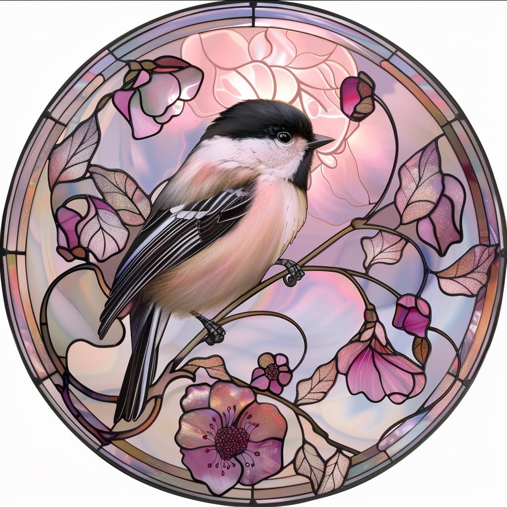 Easter Chickadee Stained Glass Suncatcher by Clare Donovan Window Hangings, Suncatchers Colorful Glass Panel Sun Catchers Gifts, Decoration for Home Garden Christmas Party Wedding