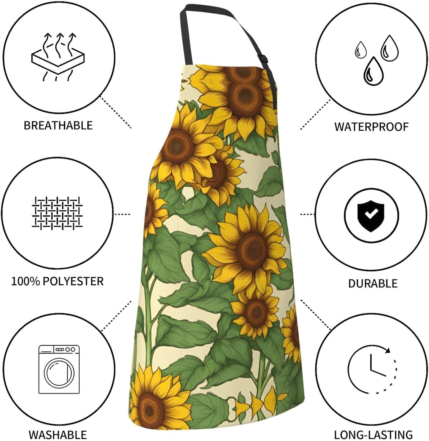 Sunflower print Waterproof apron with pocket adjustable cooking apron for adult kitchen bibs to bake