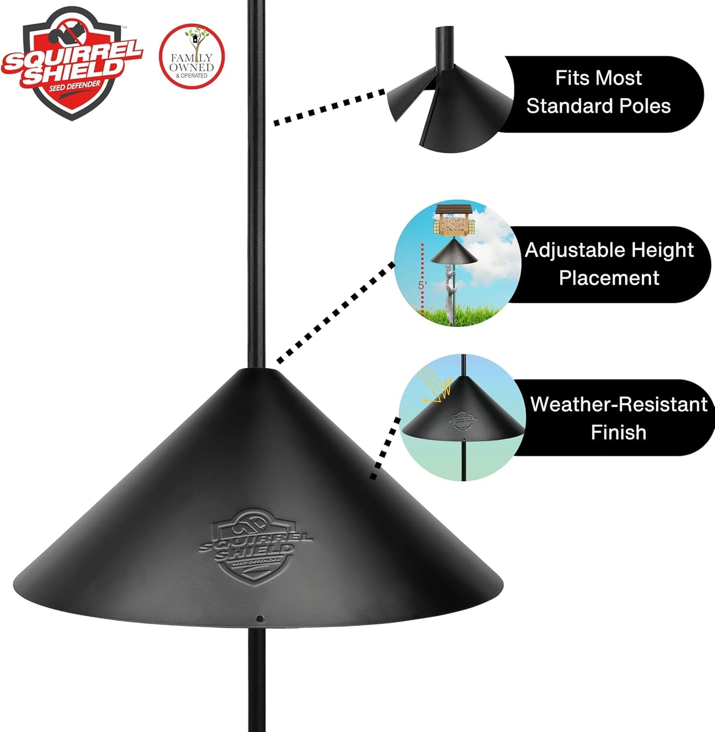 Nature's Way Squirrel Shield 18 inch Metal Wrap Around Baffle for Outdoor Wild Bird Seed Feeder, Squirrel Proof, Black
