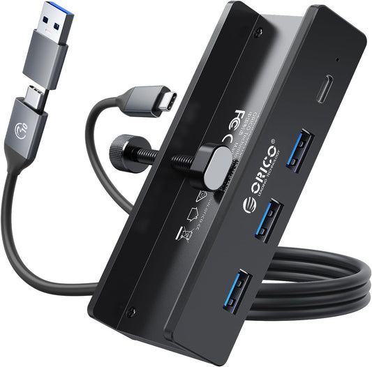 ORICO USB Hub 3.0, Clamp USB Hub with Extra Power Supply Port, Aluminu