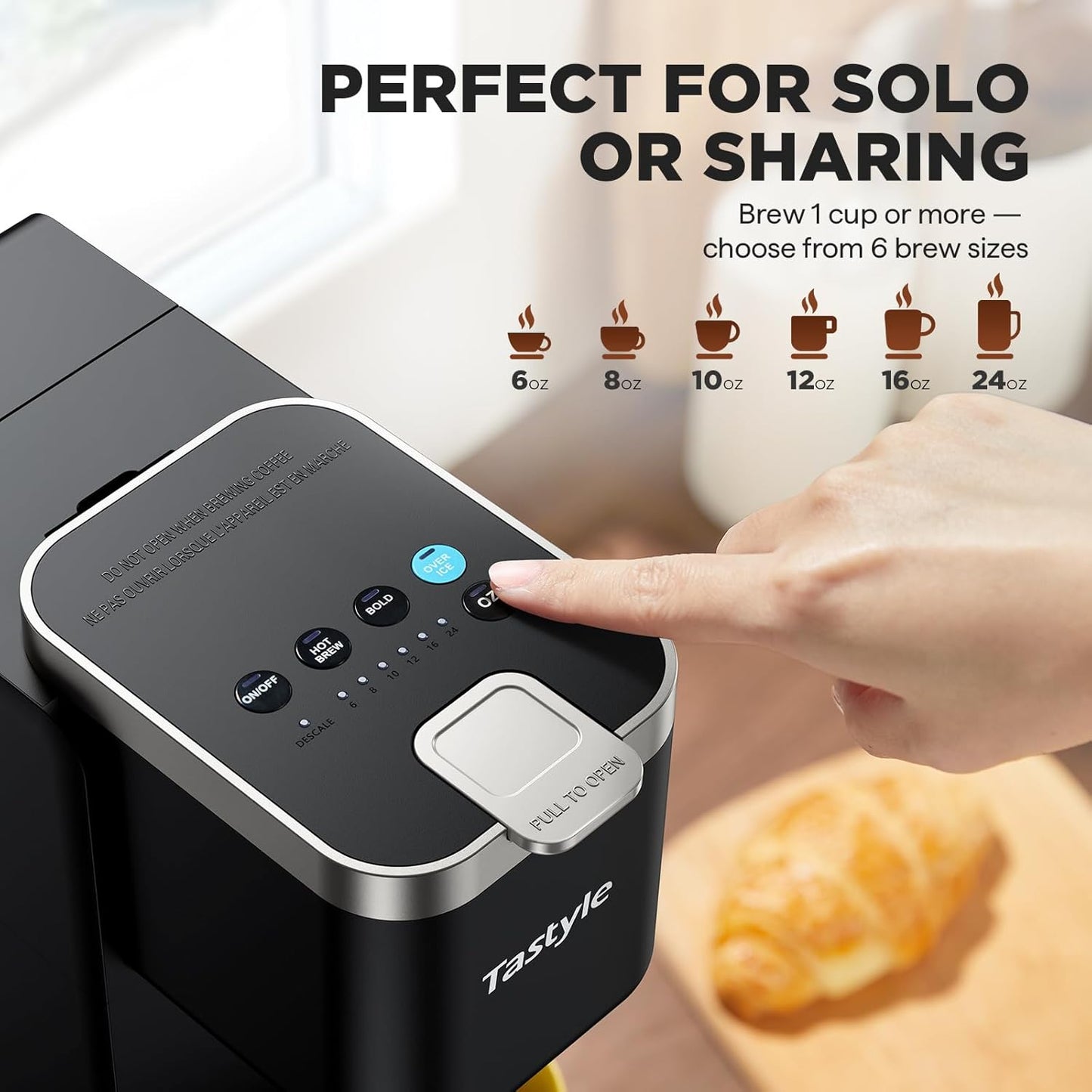 Single Serve Coffee Maker, Iced and Hot Coffee Machine for K Cup & Grounds, Compact Design, 40oz Removable Water Reservoir, 6 to 24 Oz Brew Sizes, Fits 7.3" Travel Mug, Black