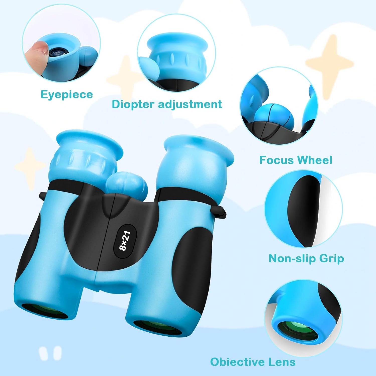 BLACKICE Binoculars for Kids, High-Resolution 8x21, Kids Binoculars Gi