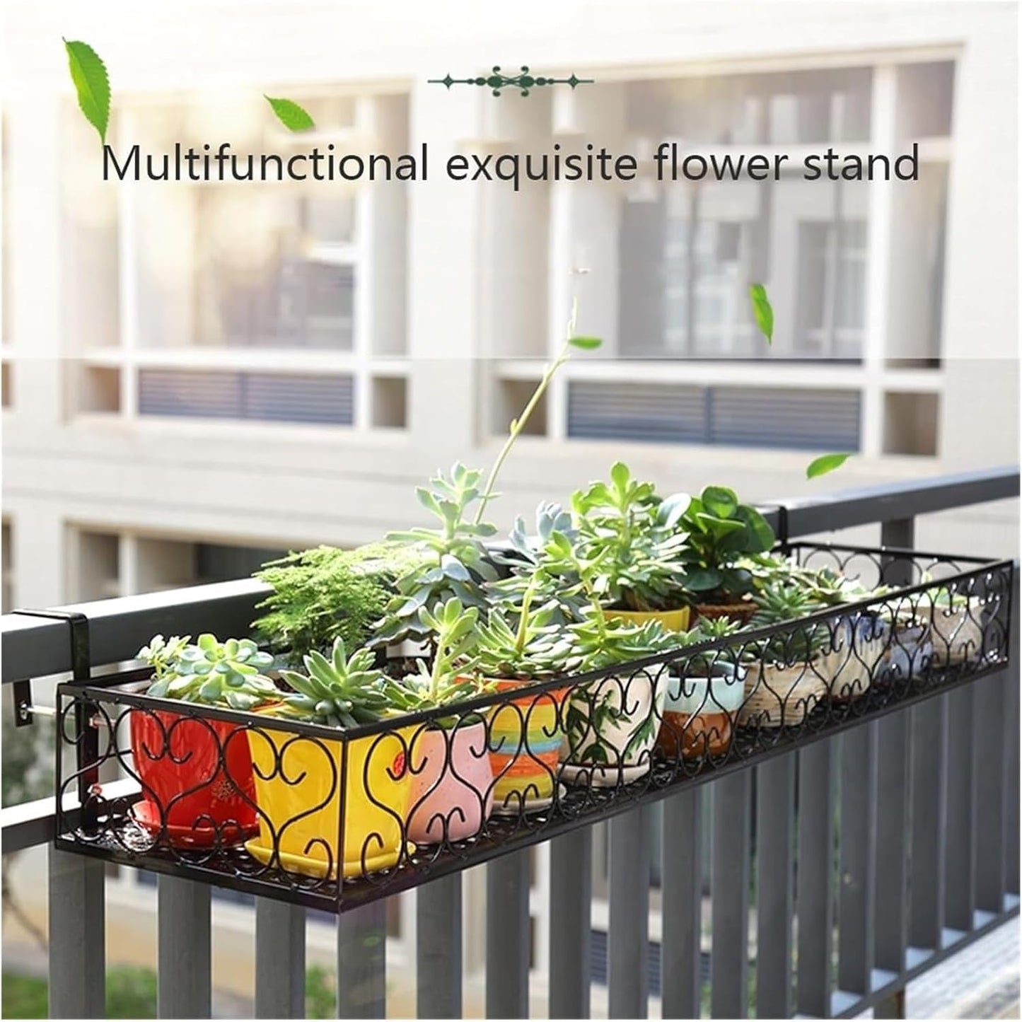 Wrought Iron Railing Planter - Space-Saving Fence Planters & Balcony Flower Stand for Succulents - 20x30x12cm Hanging Plant Shelf, Perfect Indoor/Outdoor Garden Decor