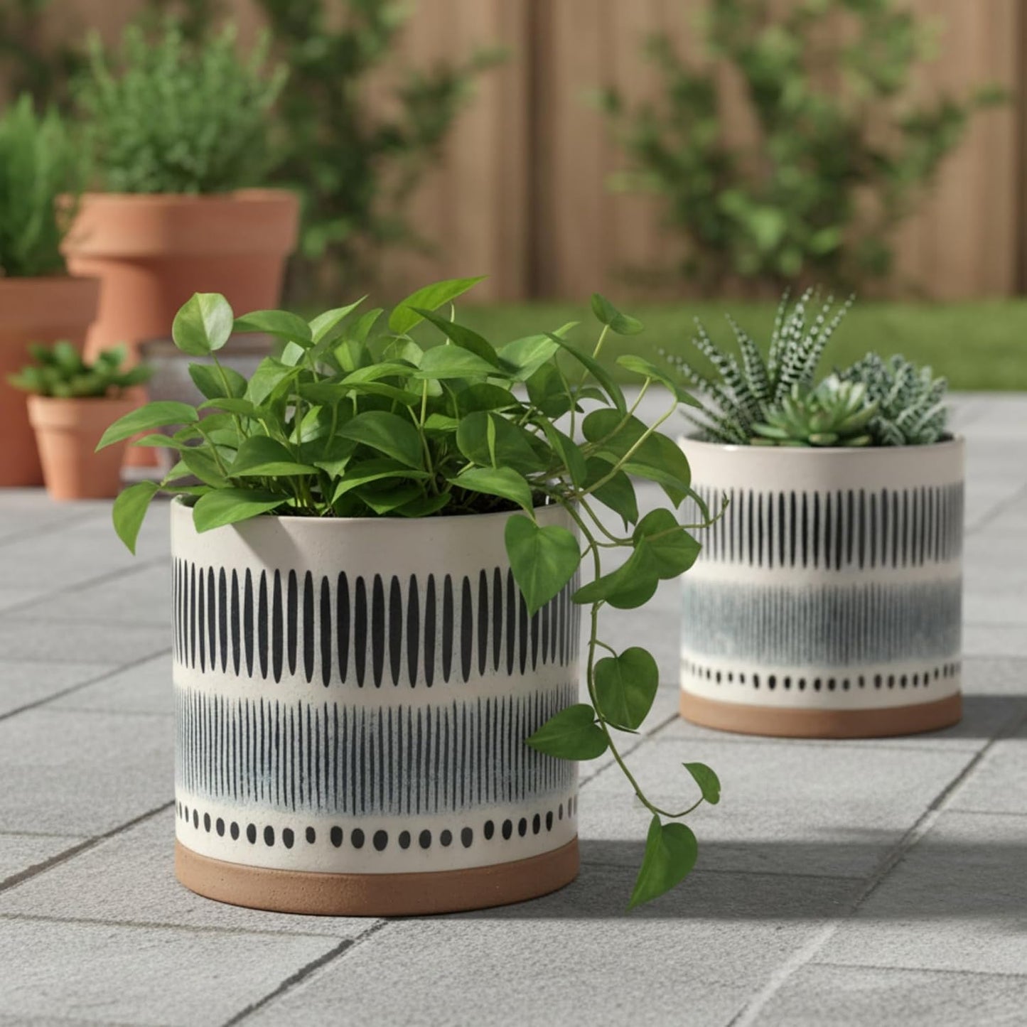 Blue Sky Clayworks Ink Toby 5" Flower Pot, Ceramic, 6" D x 6" W x 6" H, Graphic Dash-and-Dot Pop