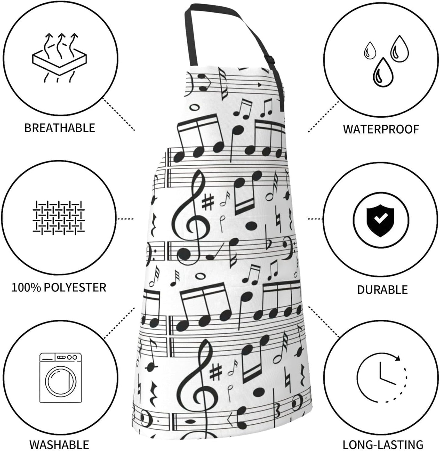 Music Note print Waterproof apron with pocket adjustable cooking apron