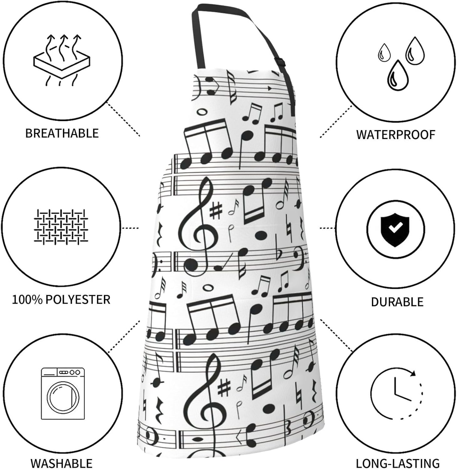 Music Note print Waterproof apron with pocket adjustable cooking apron