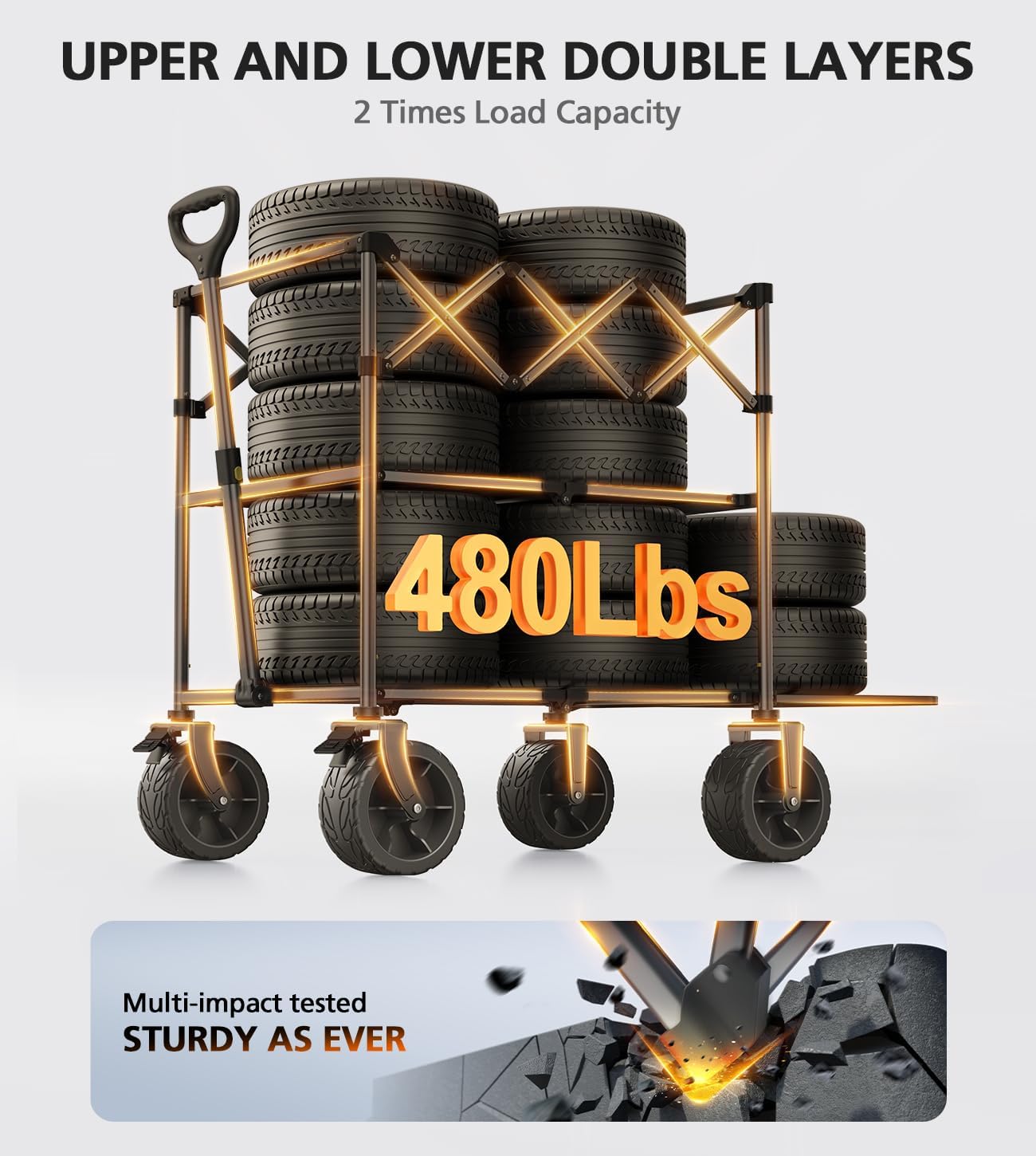 Foldable Wagon Cart,Everyfun 480Lbs Double Decker Wagon,Beach Carts wi