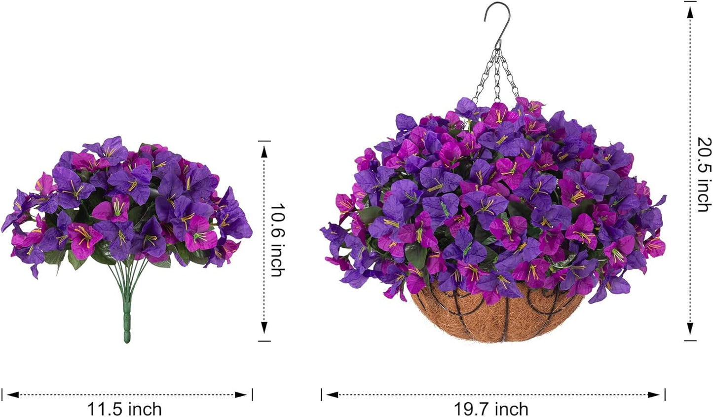 Artificial Hanging Flowers Plant with Basket for Outdoors Spring Decor, Fake Hanging Plants Faux Bougainvillea in Planter Look Real UV Resistant Silk Flowers for Outside Porch Patio Garden Home, Mix