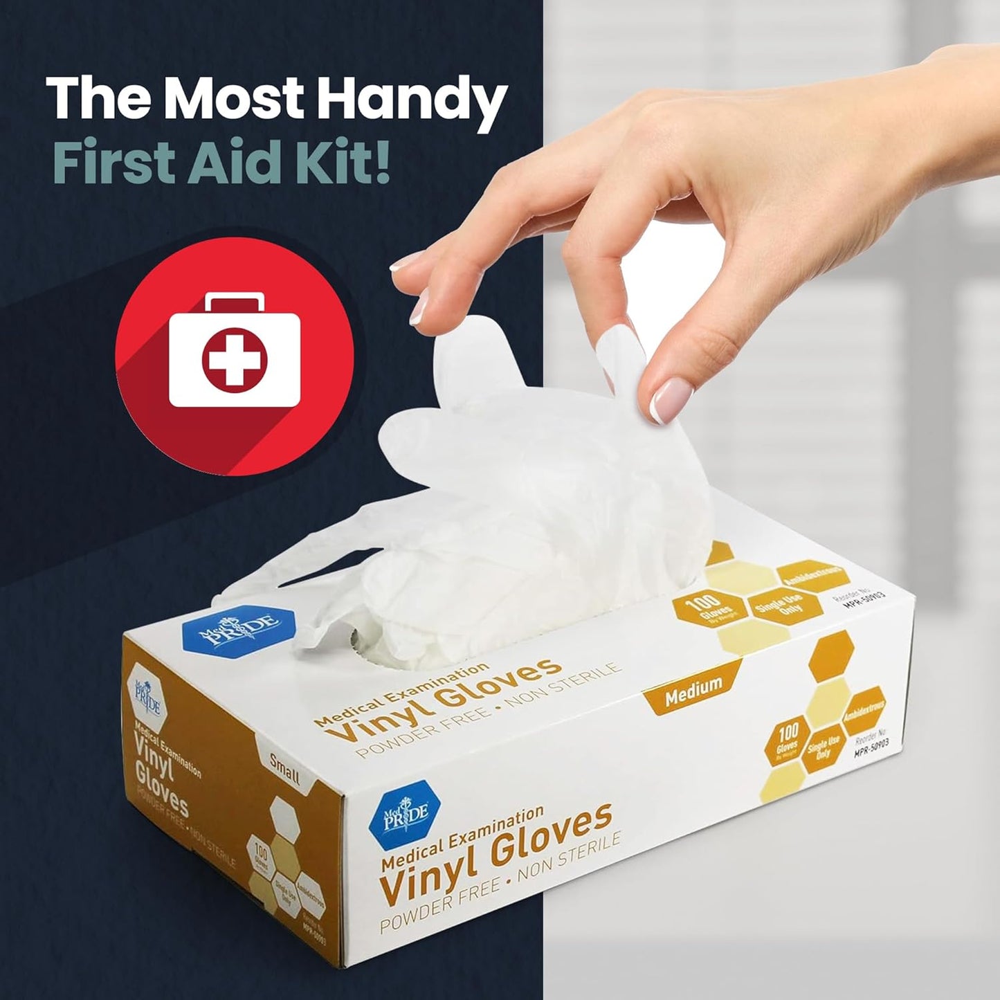 MED PRIDE Disposable Medical Grade Vinyl Exam Gloves, Latex & Powder F