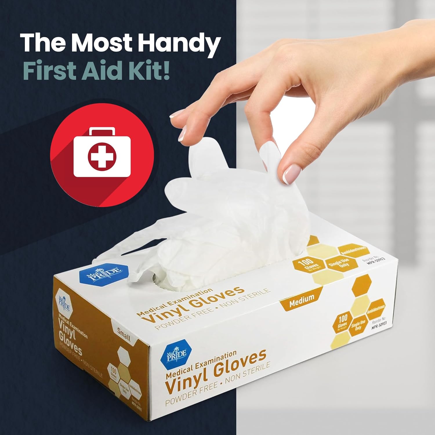 MED PRIDE Disposable Medical Grade Vinyl Exam Gloves, Latex & Powder F