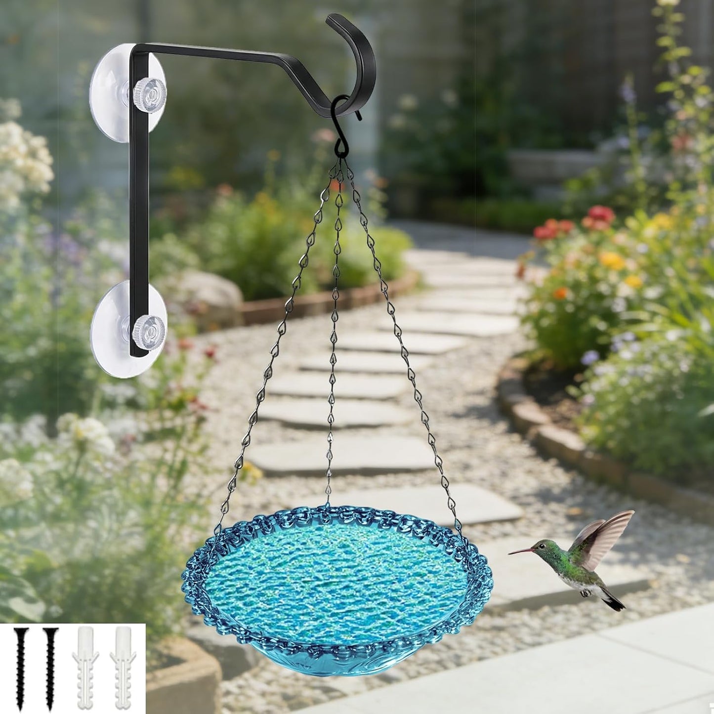 1 Pcs Hanging Bird Feeder for Outdoors,Recycled Plastic Platform Bird Feeder with Strong Suction Cups Hangers Weatherproof Wild Feeders for Cardinals and Bluebirds - Ideal Garden Gift (1 PCS)