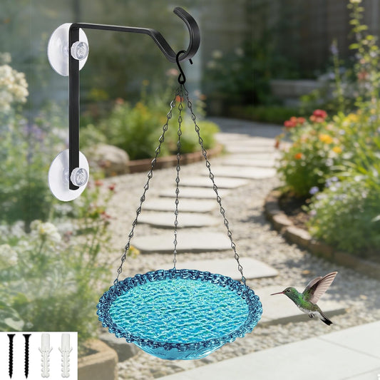1 Pcs Hanging Bird Feeder for Outdoors,Recycled Plastic Platform Bird Feeder with Strong Suction Cups Hangers Weatherproof Wild Feeders for Cardinals and Bluebirds - Ideal Garden Gift (1 PCS)
