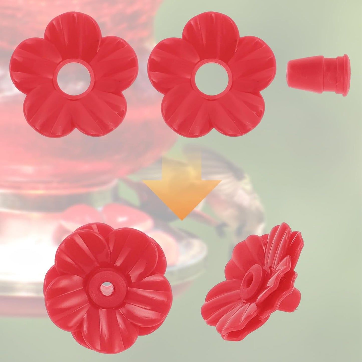 30 Pcs Hummingbird Feeder Parts, Replacement Flowers for Hummingbird Feeder, Pet Hummingbird Feeder, Plastic Components, Red, Attracts Hummingbirds