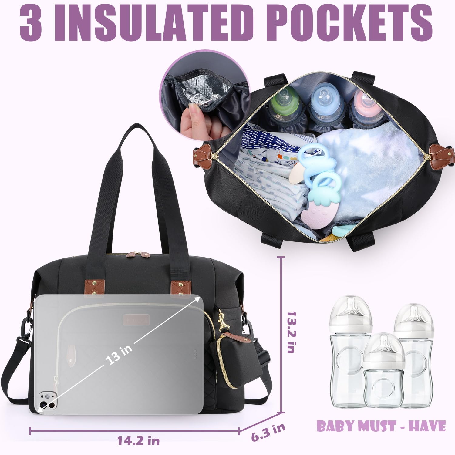 Tuwubi Diaper Bag Tote,Baby Diaper Bag with Pacifier Case Large Travel
