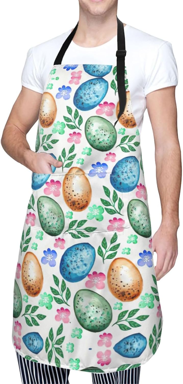 Easter Eggs print Waterproof apron with pocket adjustable cooking apron for adult kitchen bibs to bake
