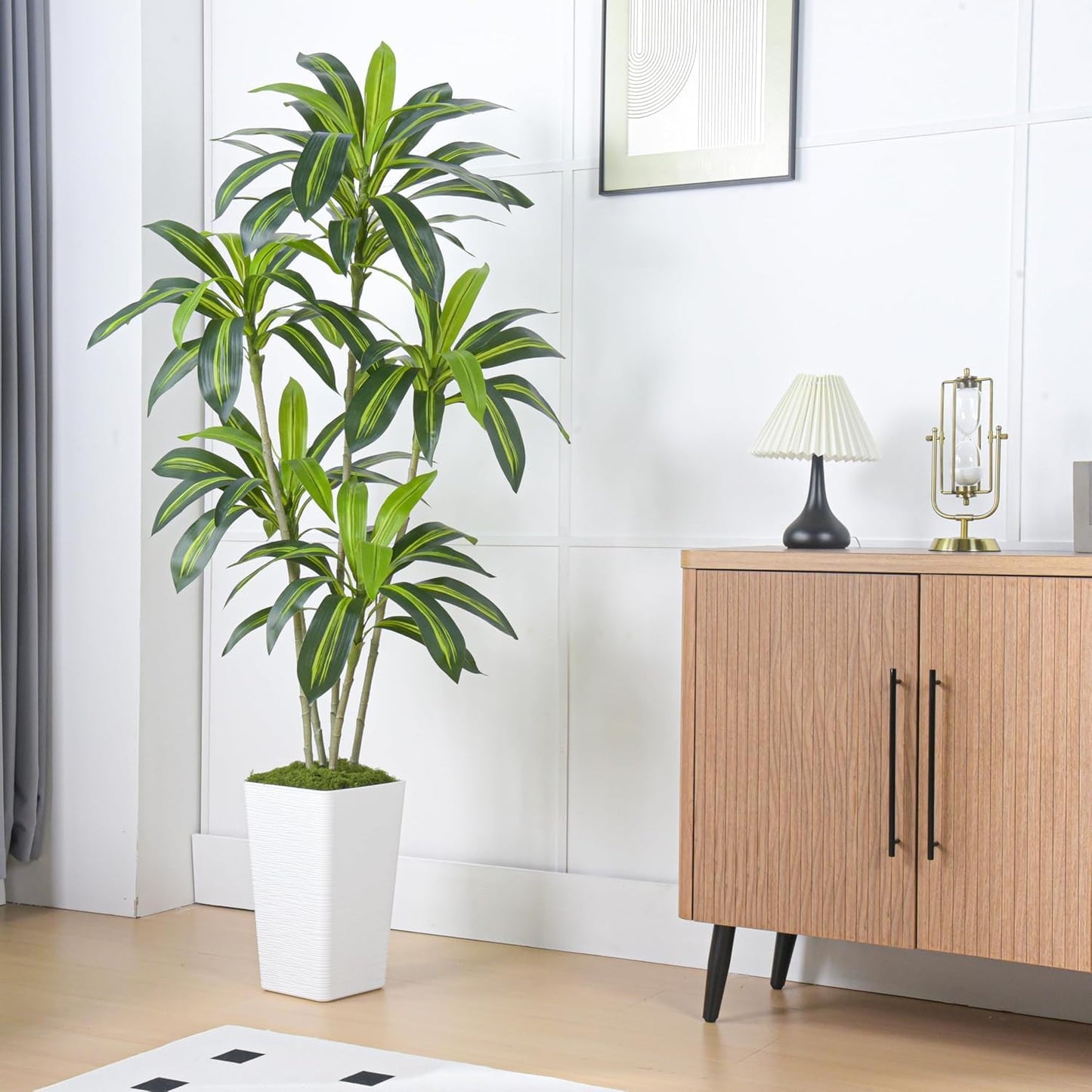 Artificial Dracaena Tree, 6FT Artificial Plants Indoor with White Tall Planter, Faux Yucca Silk Tree Fake Tropical Floor Plant in Pot, Fake Plants for Home House Room Office Entryway Porch Decor