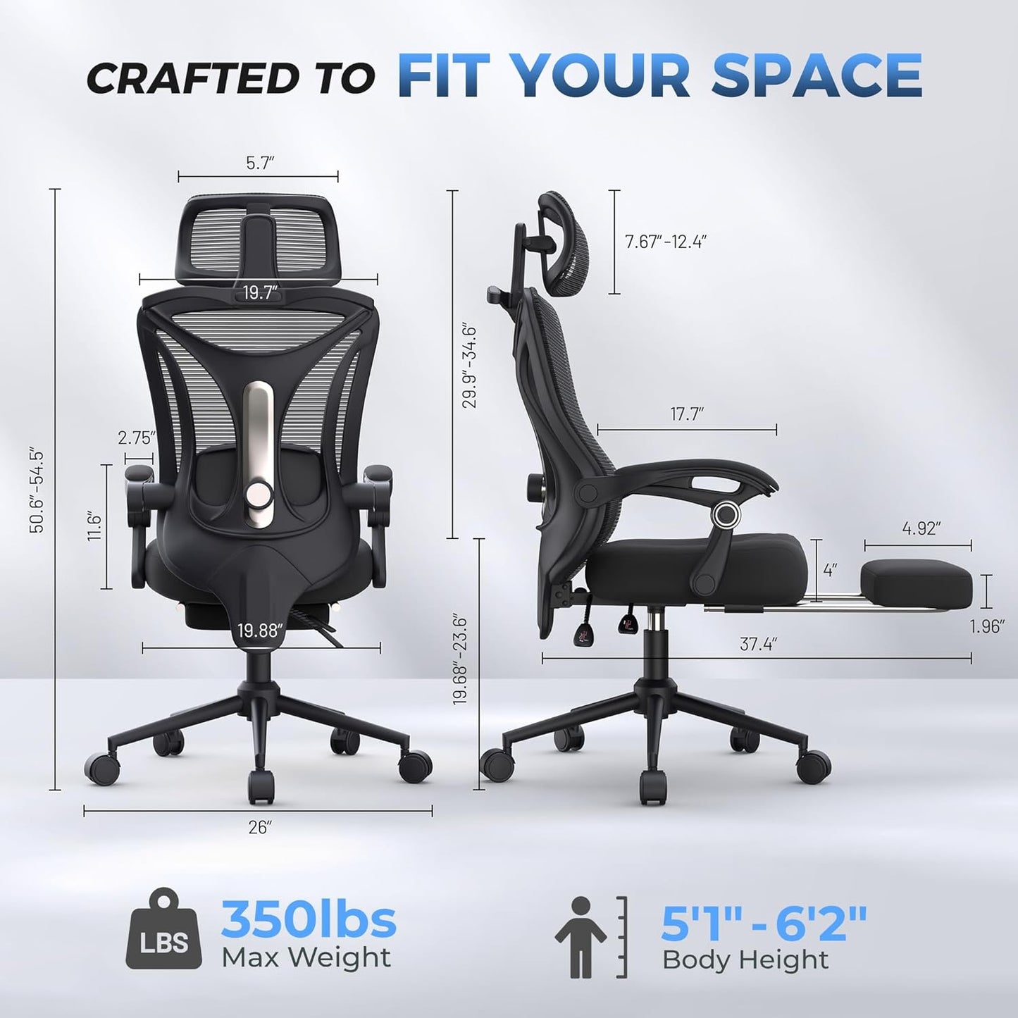 Ergonomic Office Chair with Footrest - Adjustable Lumbar Support & Hea