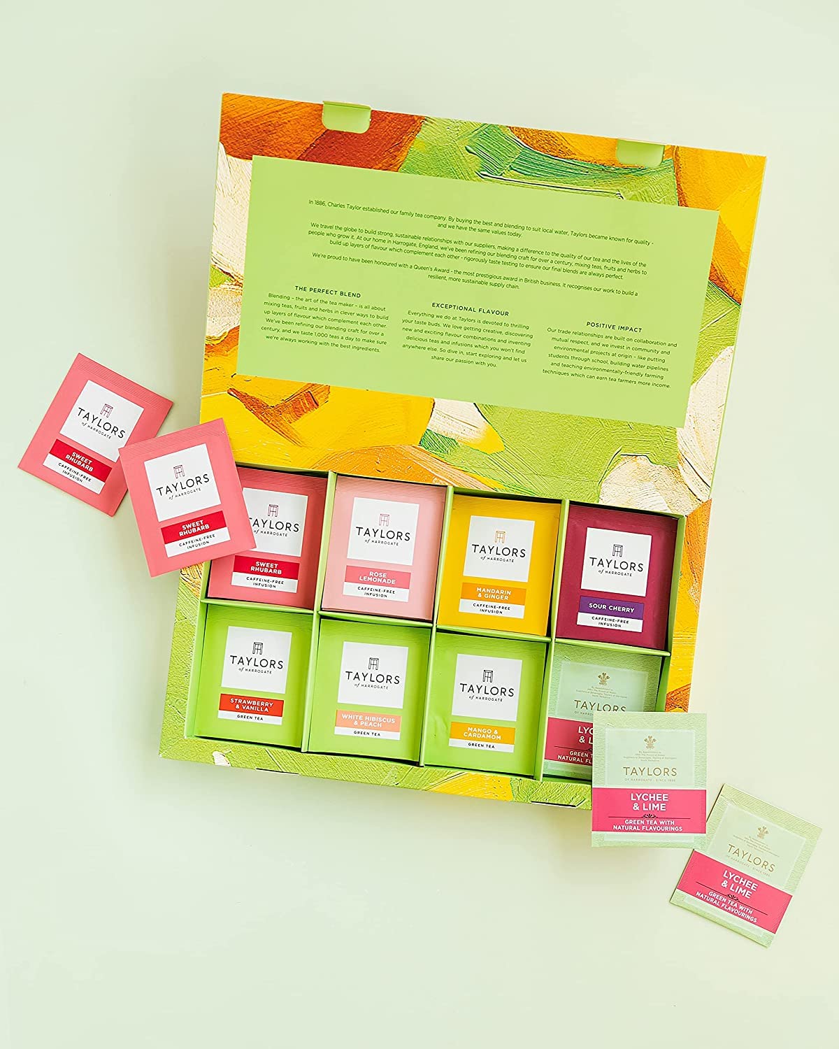 Taylors of Harrogate Assorted Green & Herbal Teas Sampler, Variety Pack Gift Box, Individually Wrapped Bags, 48 Count (Pack of 1), Premium Green & Herbal Teas, Mixed Caffeinated & Caffeine-Free Selection, 48 Teabags
