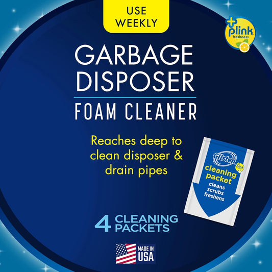Glisten Garbage Disposer Cleaner and Freshener, Sink Disposal Odor Eliminator with Foaming Action, Lemon Scent, 4 Packets