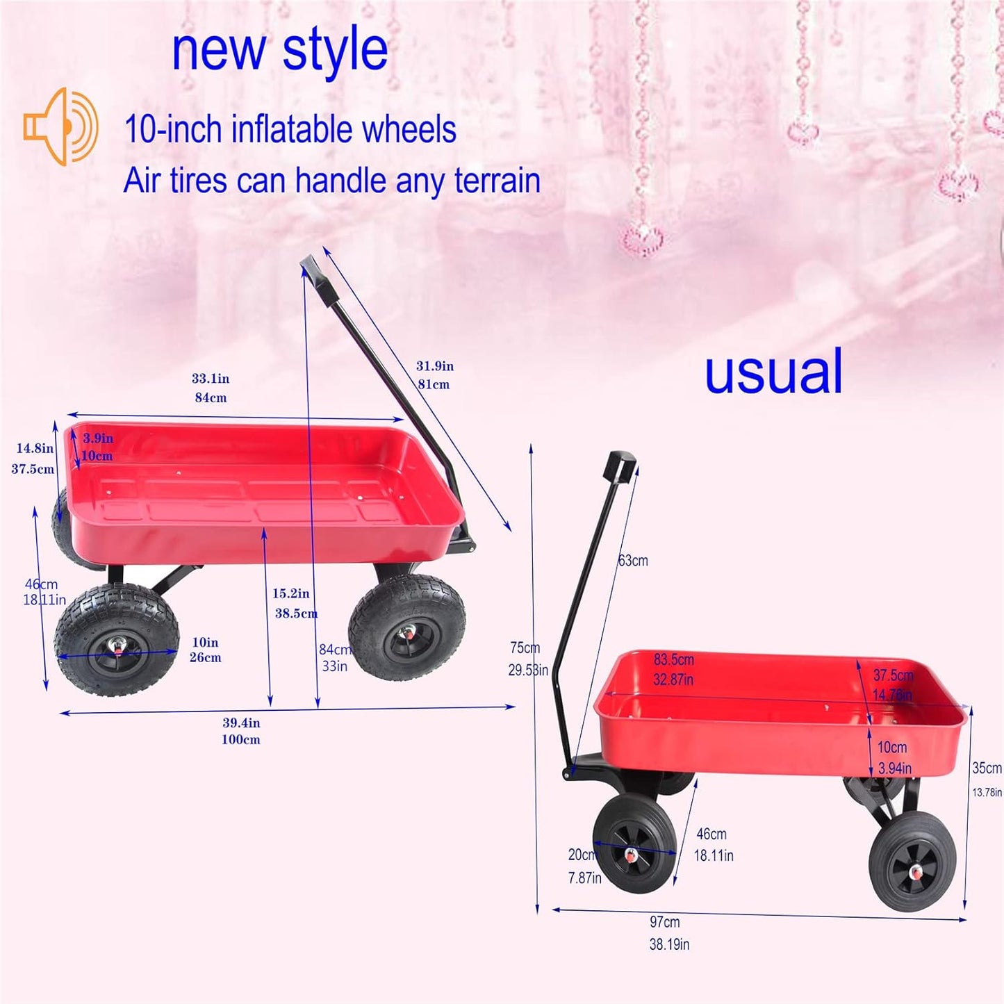 Garden Cart Outdoor Utility Wagon with Solid Wheels Beach Wagon,All Te