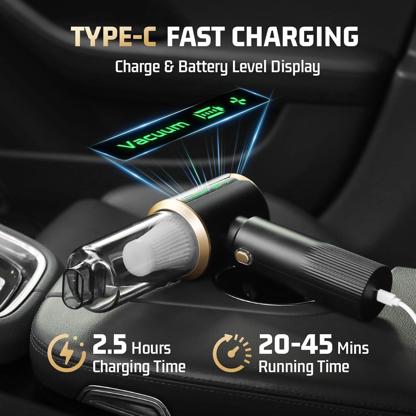 Cordless Car Vacuum Cleaner: Handheld Vacuum with 16000Pa Strong Suction, Brushless Motor & HEPA Filter, 7-in-1 Cleaning Kit, Type-C Charging for Home Office Car Pet