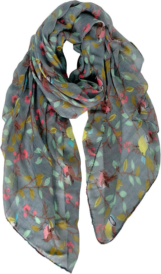 GERINLY Scarfs for Women Lightweight Floral Birds Print Cotton Scarves