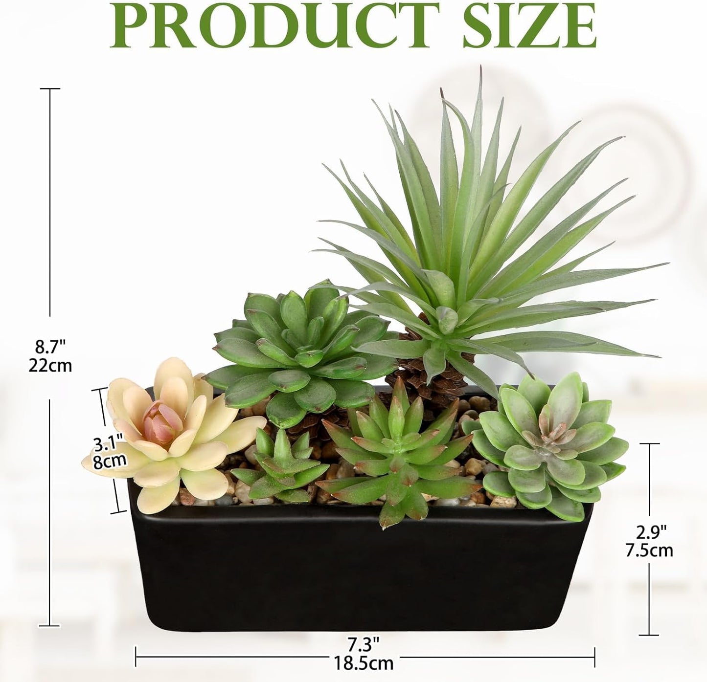 Artificial Succulents Plants in Black Ceramic Planter Assorted Faux Succulents in Pots Arrangement 8.7" Fake Succulent Potted Plant for Home Office Desk Bathroom Shelf Living Room Indoor Outdoor Decor