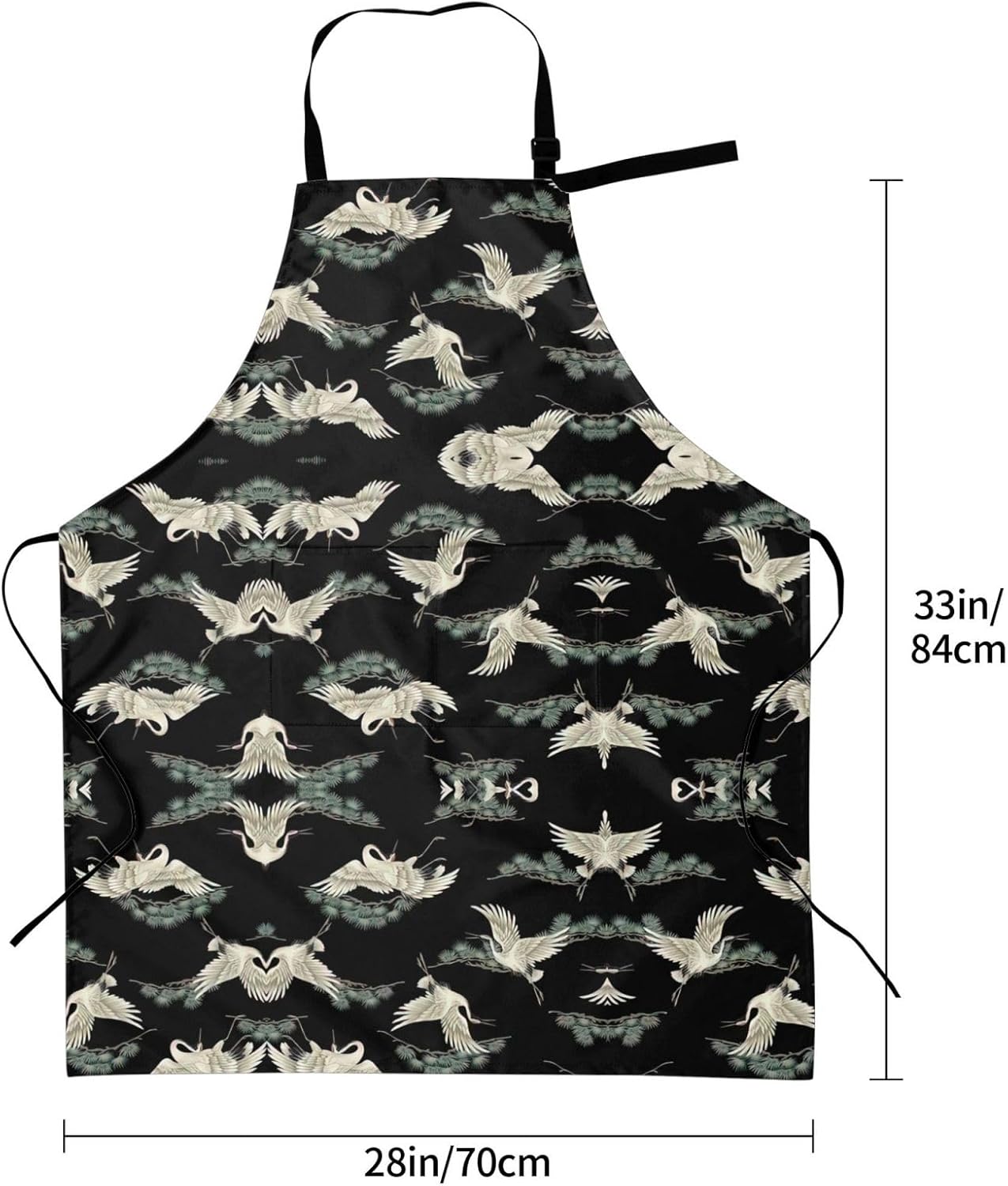 Japanese Crane & Pine print Waterproof apron with pocket adjustable cooking apron for adult kitchen bibs to bake