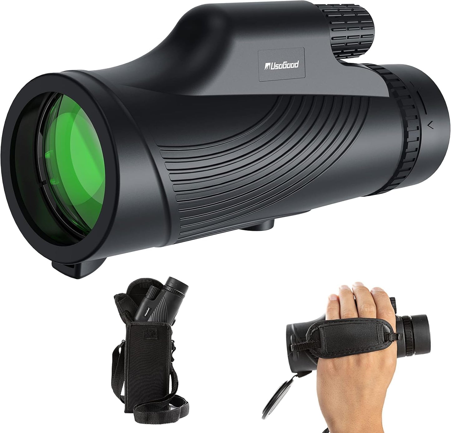 Monocular Telescope, 10x42 Monoculars for Adults, Usogood Compact Portable Waterproof Monocular with Hand Strap, Lightweight Handheld Pocket Telescope for Bird Watching