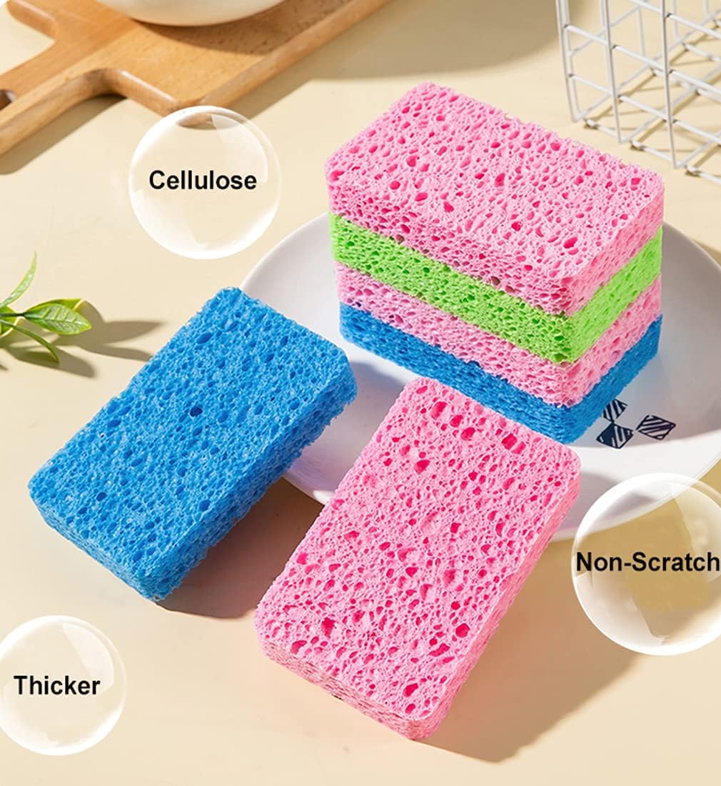 METUUTER 12-Count Kitchen Sponges- Compressed Cellulose Sponges Non-Scratch Natural Dish Sponge for Kitchen Bathroom Cars, Funny Cut-Outs DIY for Kids-Absorb Water Before Use