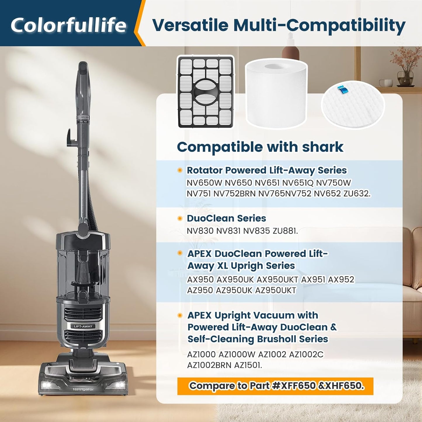 NV752, AZ1002 Filters for Shark Rotator Powered Lift-Away Vacuum NV650, NV650W, NV651, NV652, NV750W, NV751, NV752 NV831, NV835, AX950, AX951, AX952, ZU632, AZ1000W, AZ1002, AZ1002BRN, XFF650 & XHF650