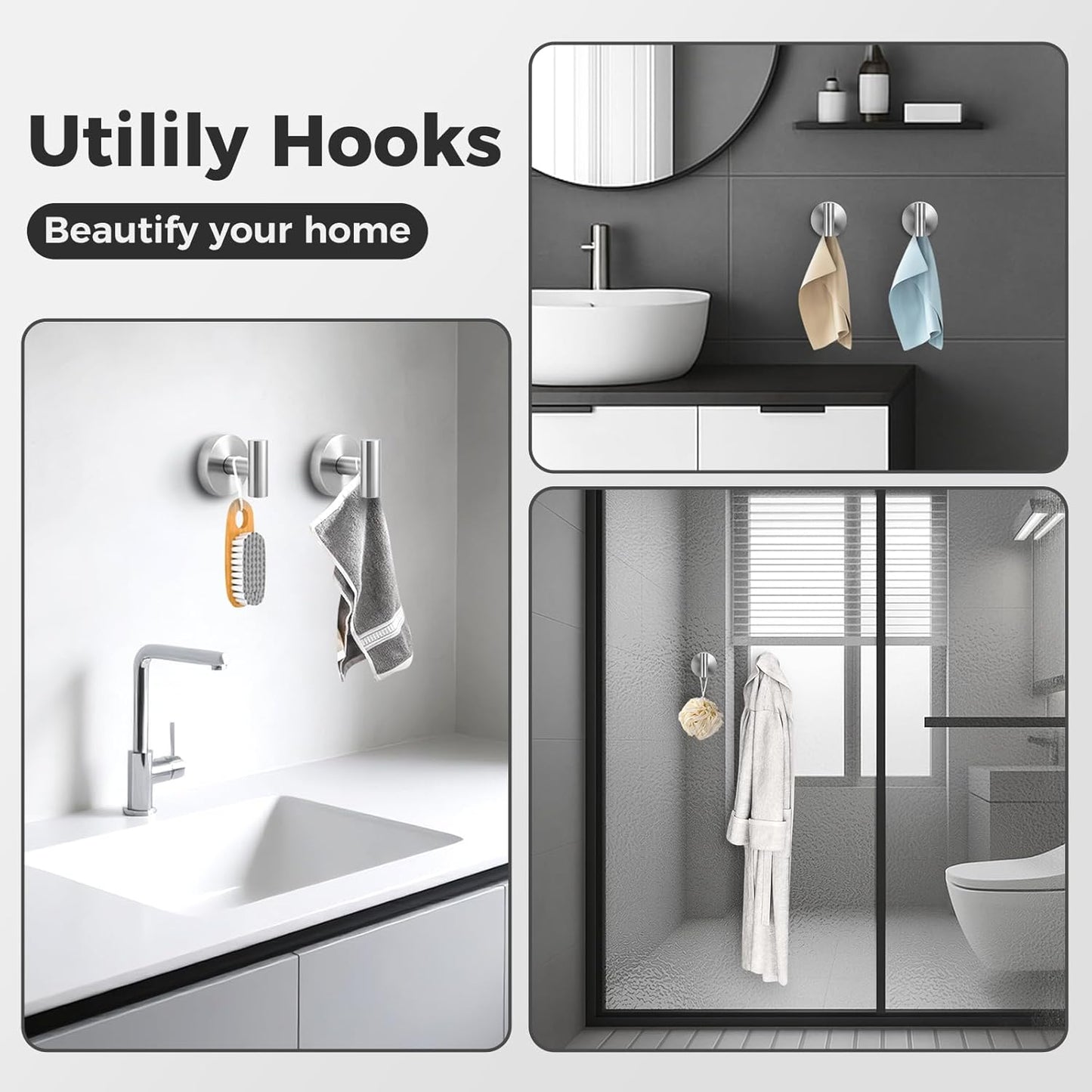 Shower Hooks for Inside Shower,No-Drill Removable&Reusable Towel Hooks