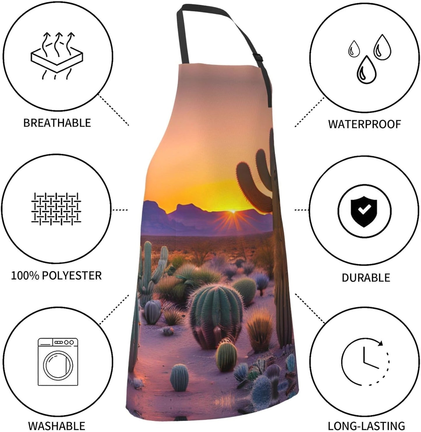 Cactus Desert Sunsets Print Laundry apron 28x33 In Waterproof Kitchen Apron with Pockets for Cooking Baking