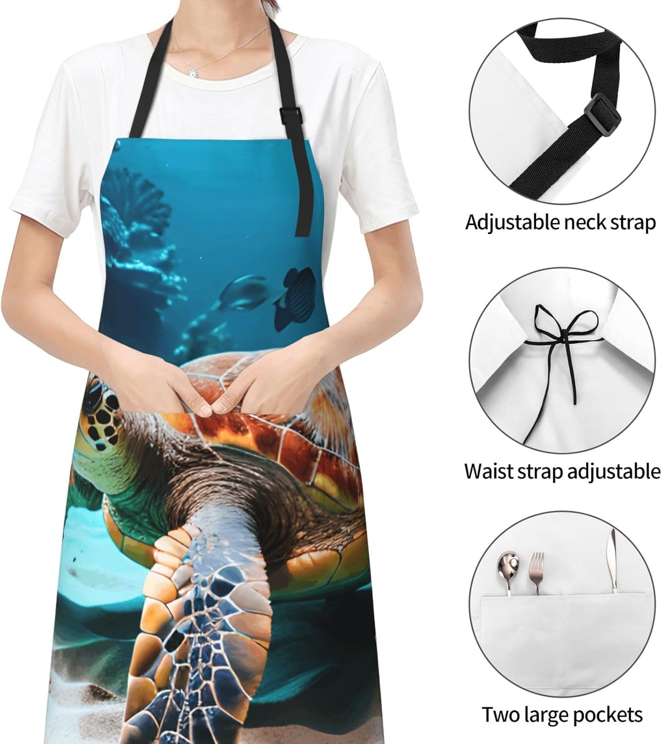 YANYU Sea Turtle Print 28x33 In Kitchen Apron Stylish Chef Apron with 