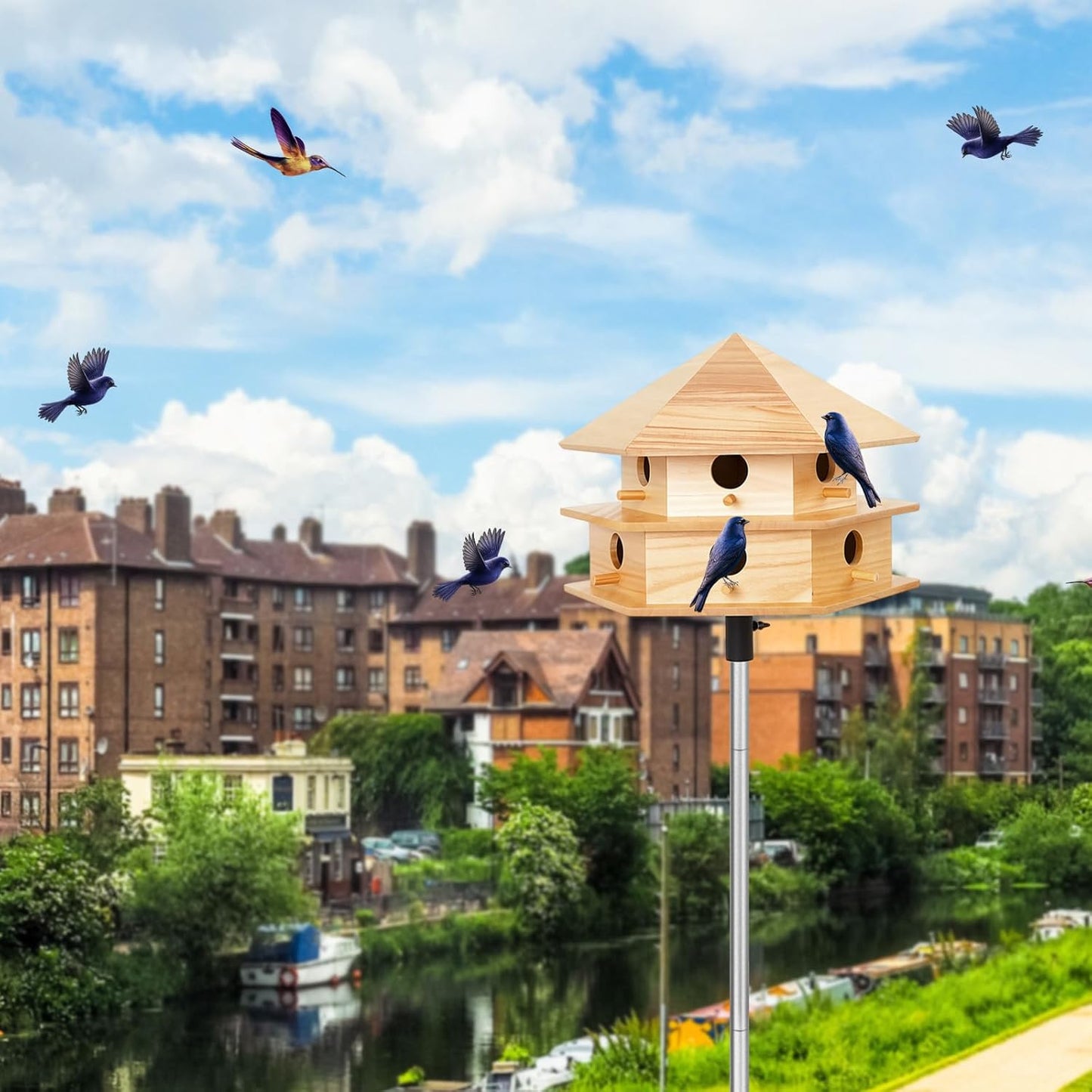 Purple Martin House, 12 Room Bird Houses for Outside, Sycamore Wood Construction & Waterproof