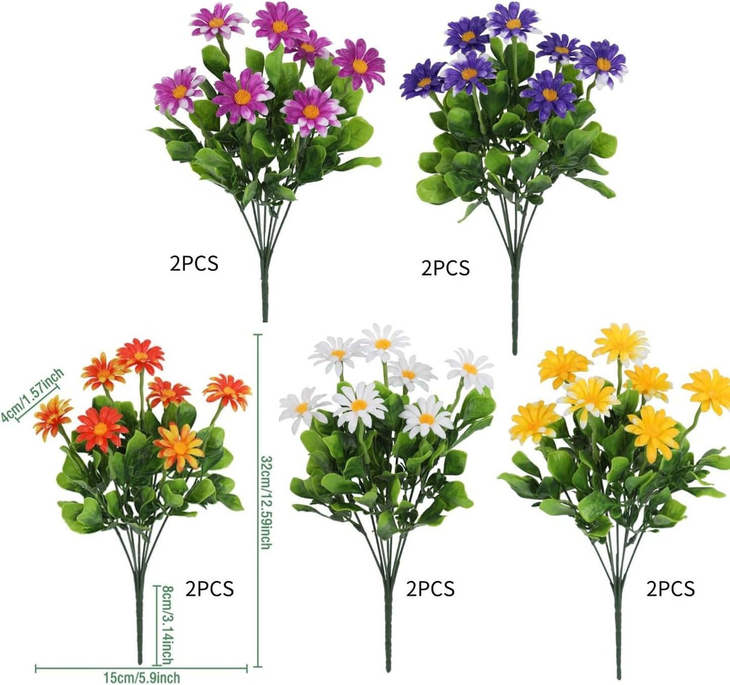10 Bundles Outdoor Artificial Daisies Plastic Flowers UV Resistant Fake Daisy Flowers Faux Plants for Home Decor Indoor Outside Front Porch Window Box Planter Garden Pot Decoration