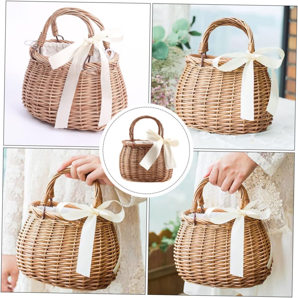 Gadpiparty Hand-Woven Willow Flower Basket with Handle 7.48X5.90X4.72 
