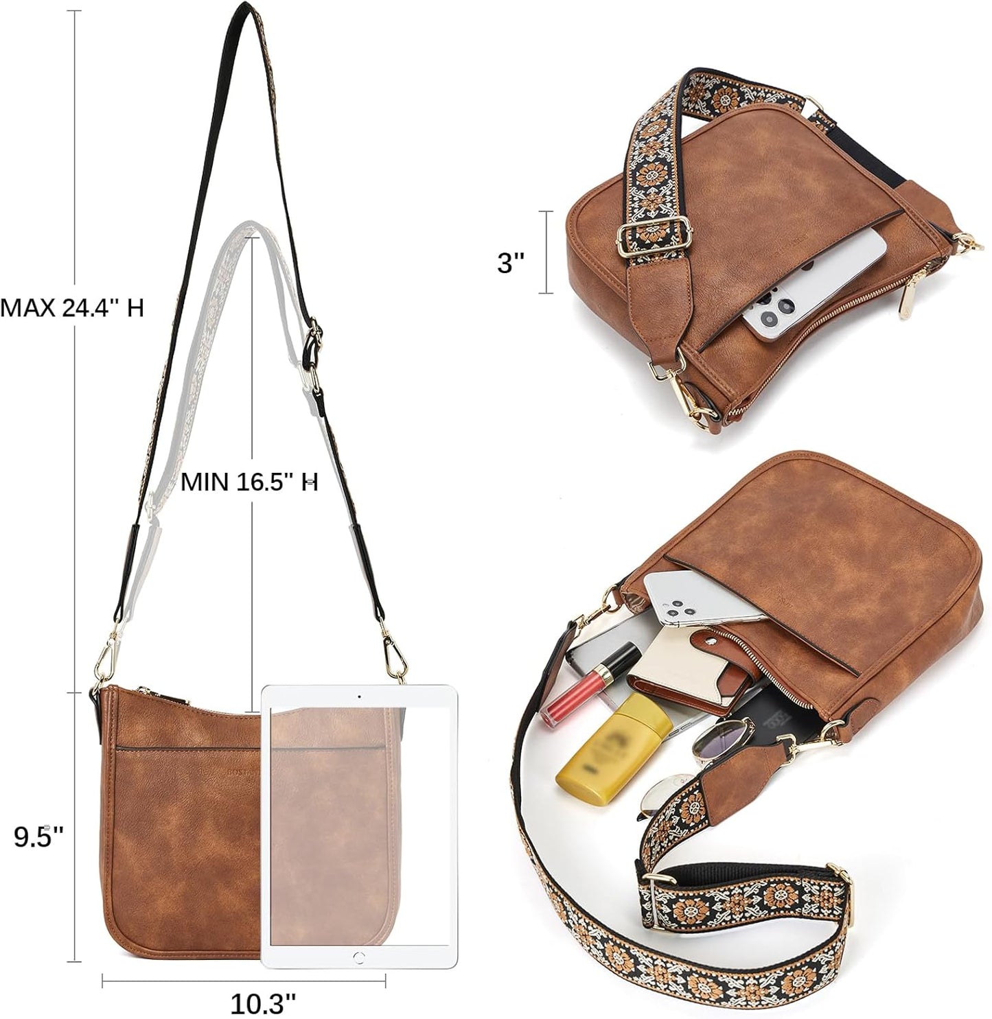 BOSTANTEN Crossbody Bags for Women Trendy Vegan Leather Hobo Purses Sh
