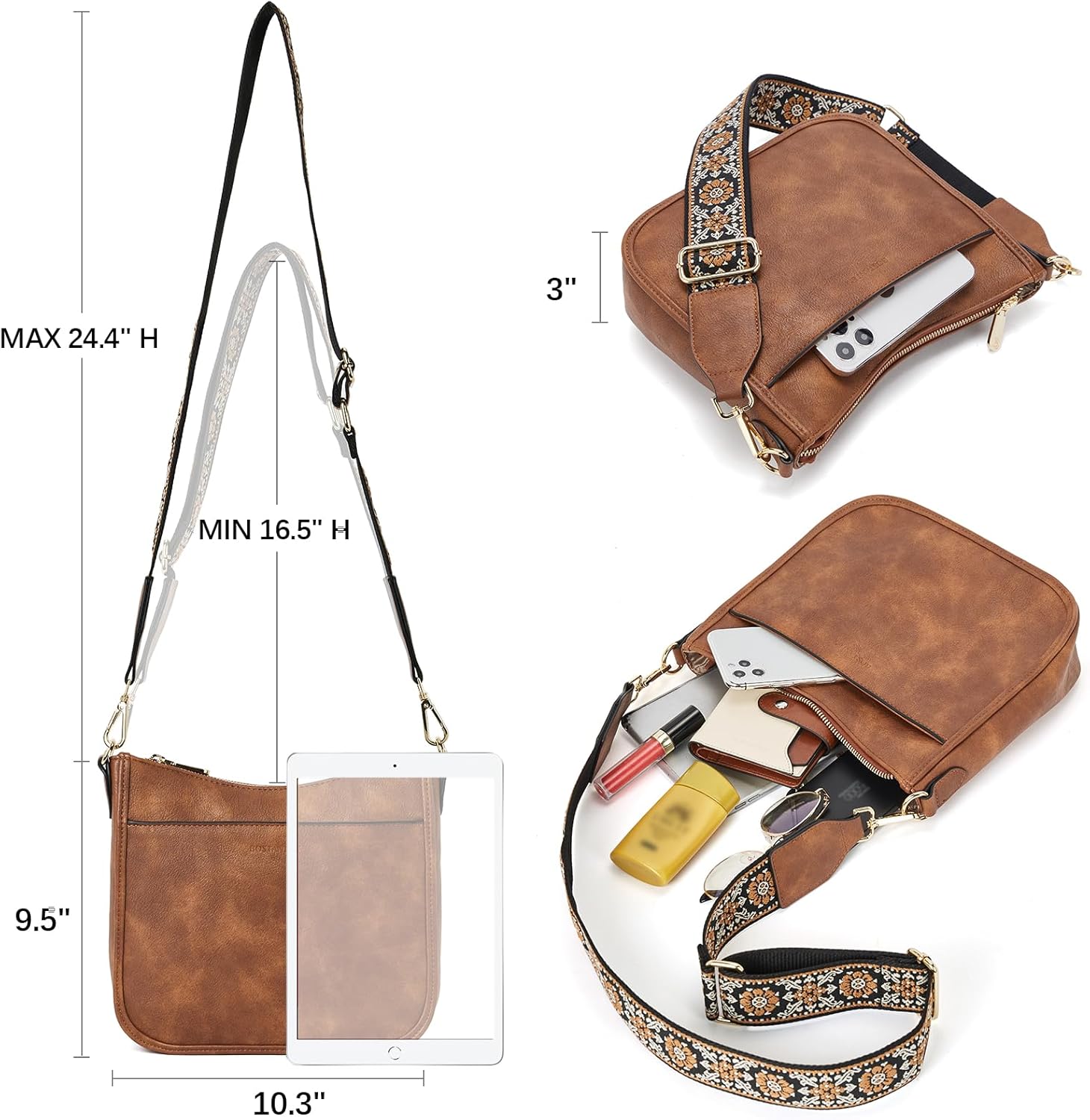 BOSTANTEN Crossbody Bags for Women Trendy Vegan Leather Hobo Purses Sh