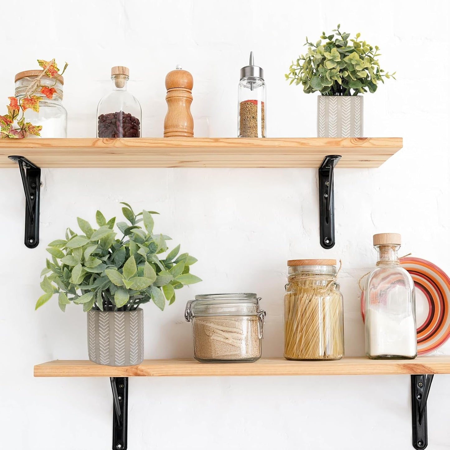 Realistic Fake Plants Boho Geometric Cement Pots Farmhouse Bathroom Decor Rustic Centerpieces for Table Decoration Shelves Faux Eucalyptus Set of 3 in Heavy Concrete Planters
