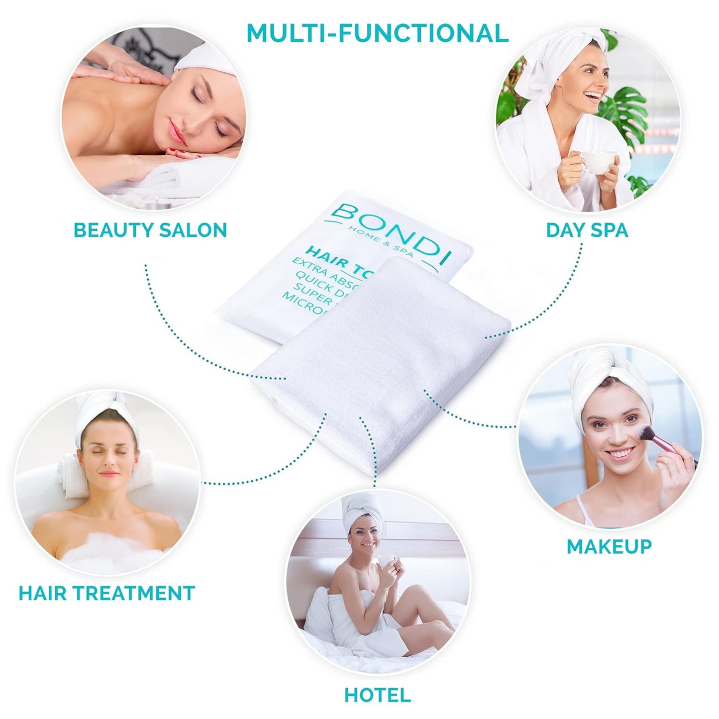 Bondi SPA 극세사 헤어 타월 - 머리카락을 50% 빠르게 건조 - 모든 모발 유형에 맞는 곱슬거림 방지 타월 - 흡수력이 뛰어나고 부드러움 - XL (직사각형)