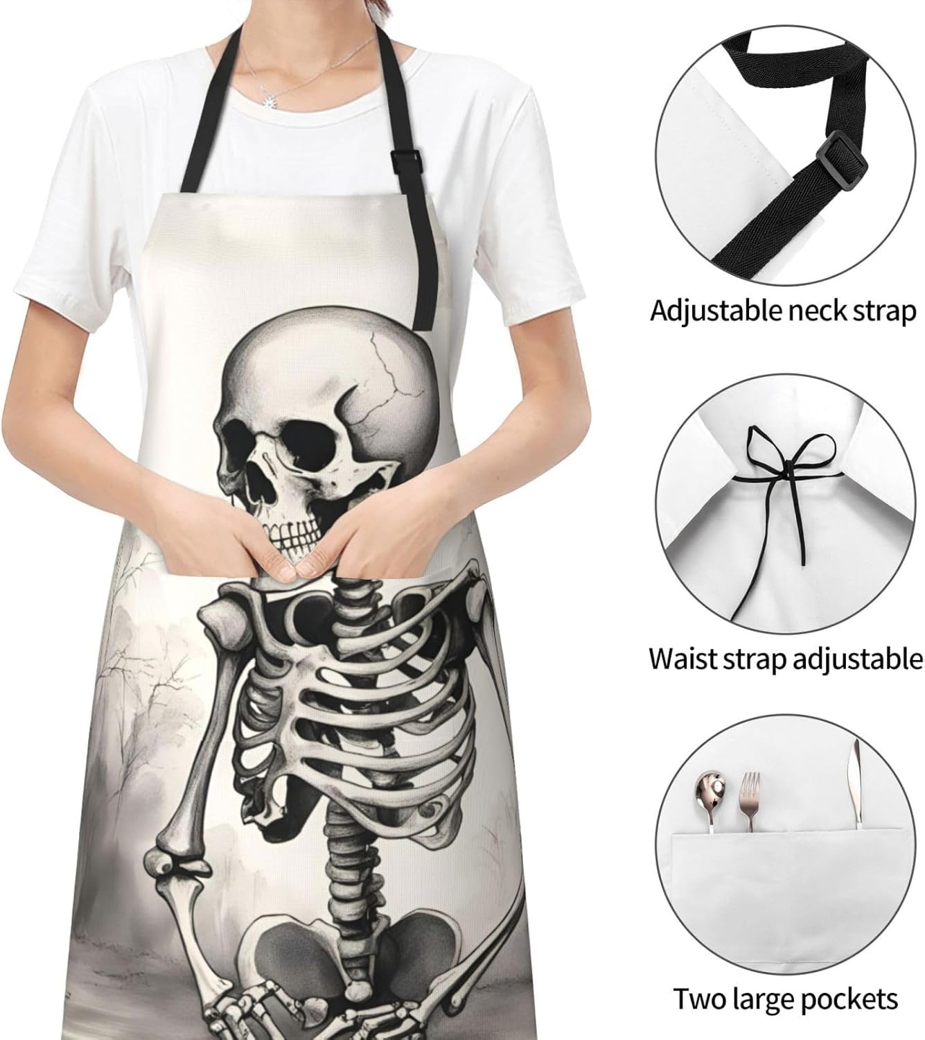 Interesting Skeleton print Waterproof chef's apron with pocket apron for kitchen cooking baking barbecue and gardening