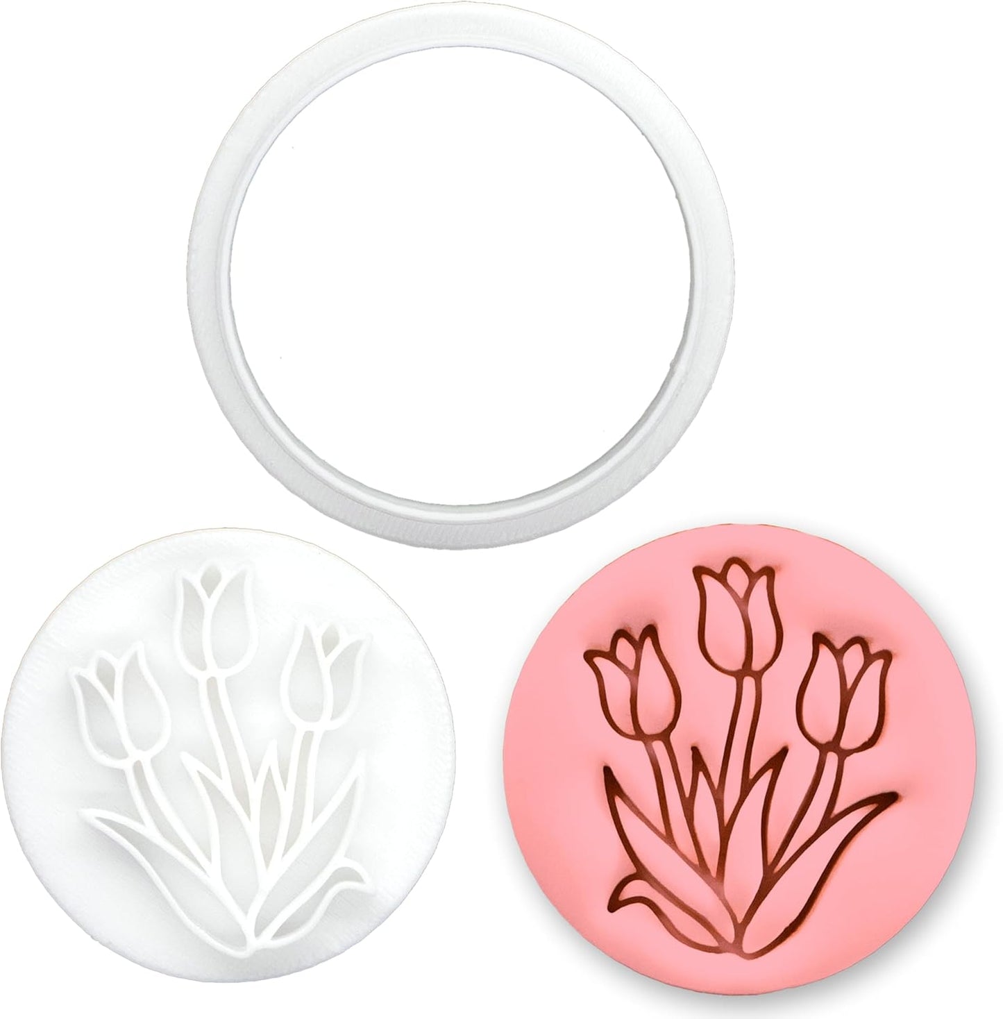 BAKERLOGY Tulip Garden Mini Cookie Cutter & Stamp – Floral Baking Tool