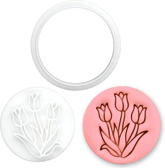 BAKERLOGY Tulip Garden Mini Cookie Cutter & Stamp – Floral Baking Tool