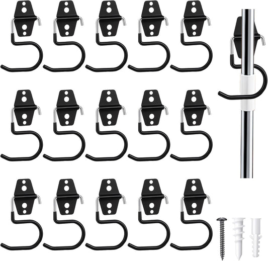 15 Pack Broom Holder Wall Mount - Heavy Duty Metal S Hooks with Anti-Slip Coating, Tool Hangers for Garage, Shed & Garden Organization, Includes Screws & Anchors